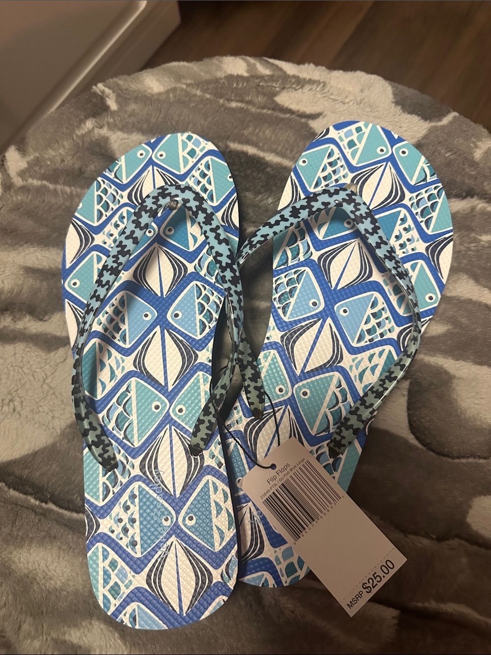 Vera Bradley Go Fish Blue Flip Flops Large